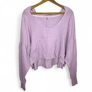 Free People Movement Oversized Cropped Hoodie Lilac Textured Knit Thumb Holes